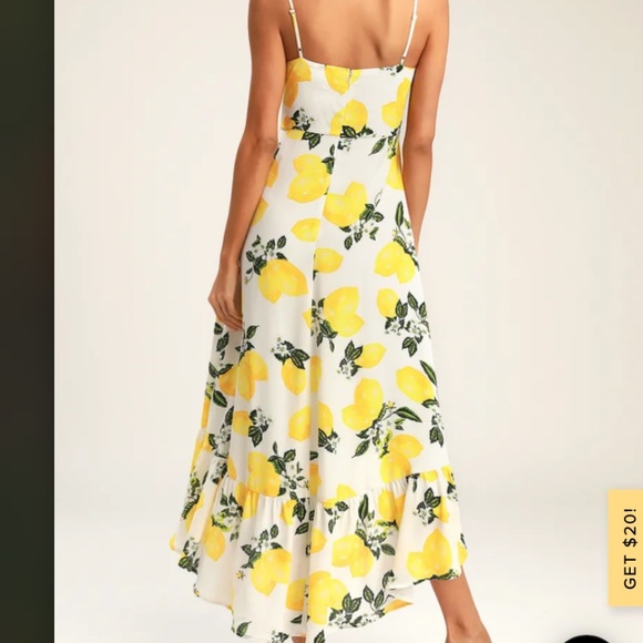 Lulus Afternoon Air Yellow Lemon Print High-Low Midi Dress - Picture 2 of 9
